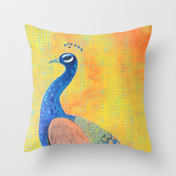 Peacock - The Protector Throw Pillow