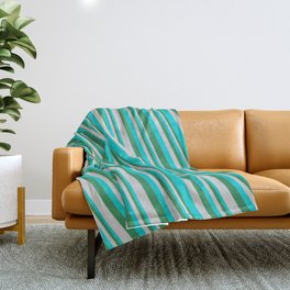 [ Thumbnail: Sea Green, Light Gray & Dark Turquoise Colored Stripes/Lines Pattern Throw Blanket ]