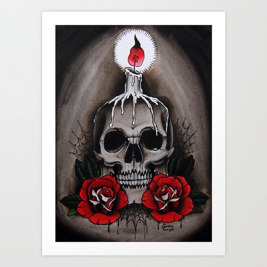 Voodoo Skull and Roses with candle Art Print