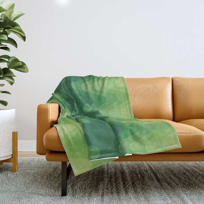 Retro 1970s Style Sonic Wave Pattern 230 Green Throw Blanket