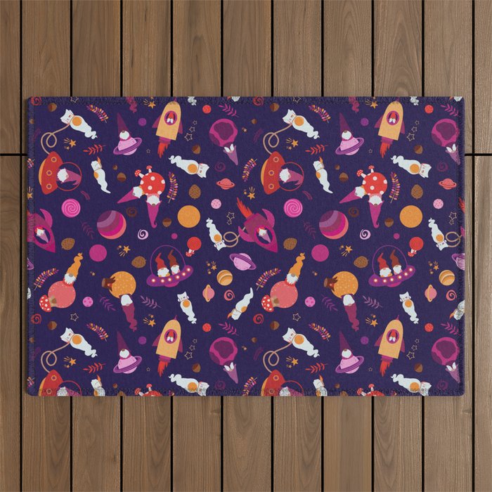 Close Encounters of the Gnome Kind Purple Outdoor Rug