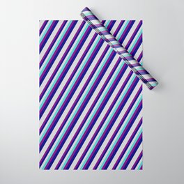 [ Thumbnail: Turquoise, Purple, Blue, and Light Grey Colored Striped/Lined Pattern Wrapping Paper ]