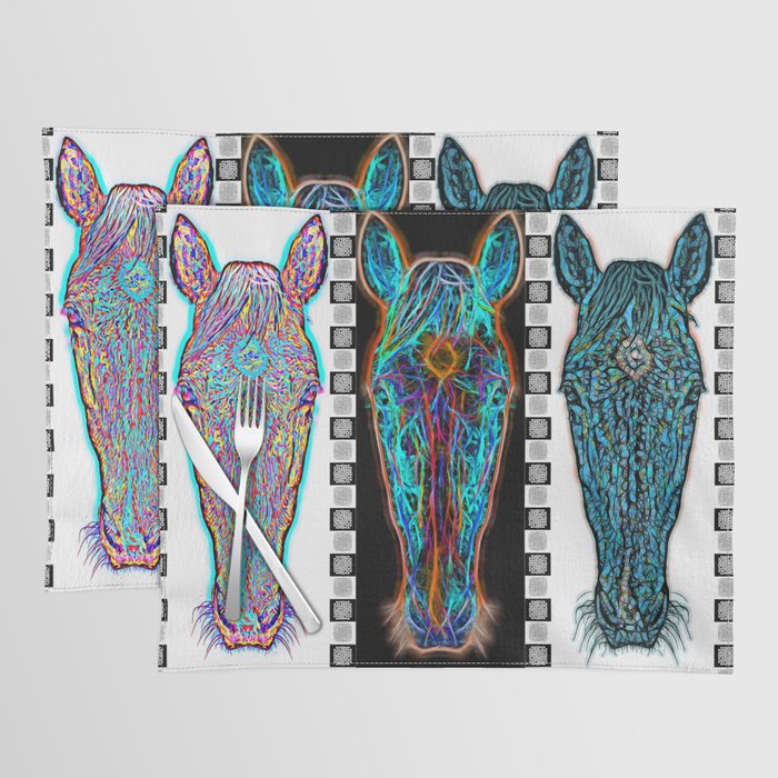 Horse Heads Neon Three Placemat
