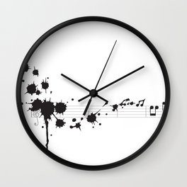 Splatter in D Minor Wall Clock | Note, Order, Ink, Expressive, Notes, Splatter, Paint, Black and White, Pollock, Sheet 
