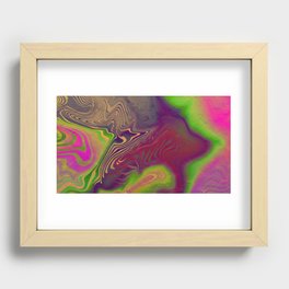Multicolored neon psychedelic abstract digital art with distorted lines and metallic texture.  Recessed Framed Print