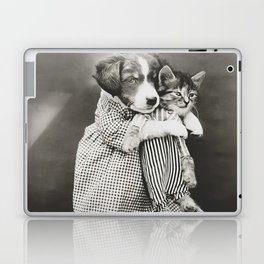 Cat and dog best friends humorous funny photograph - photography - photographs puppy and kitten portrait by Harry Whittier Frees Laptop Skin