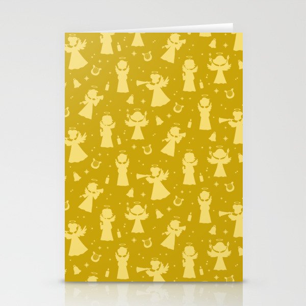 Christmas Pattern Yellow Angel Carol Holly Stationery Cards