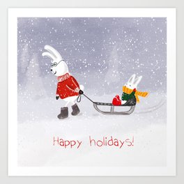 Christmas Bunnies Art Print