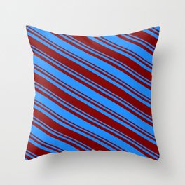 [ Thumbnail: Blue and Maroon Colored Pattern of Stripes Throw Pillow ]