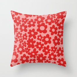 PINK AND RED RETRO FLOWERS Throw Pillow