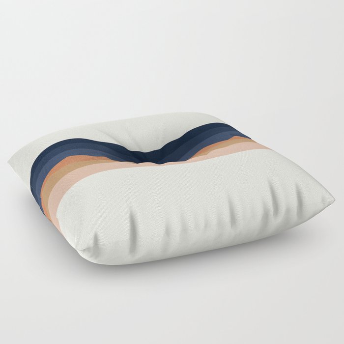 Haana - Dark Blue Colourful Wavy Retro Stripes Art Design Pattern Floor Pillow