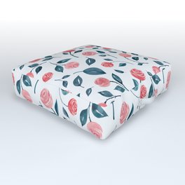 Pink Coral Watercolour Roses Outdoor Floor Cushion