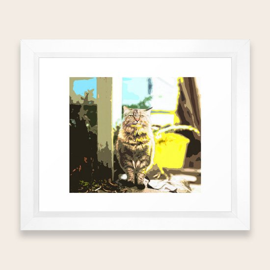 Tortoiseshell Cat Sitting On The Ground Framed Art Print By Azllip