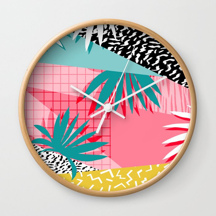 Bingo - throwback retro memphis neon tropical socal desert festival trendy hipster pattern pop art Wall Clock