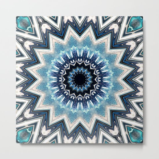 Pointed Blue Mandala Metal Print