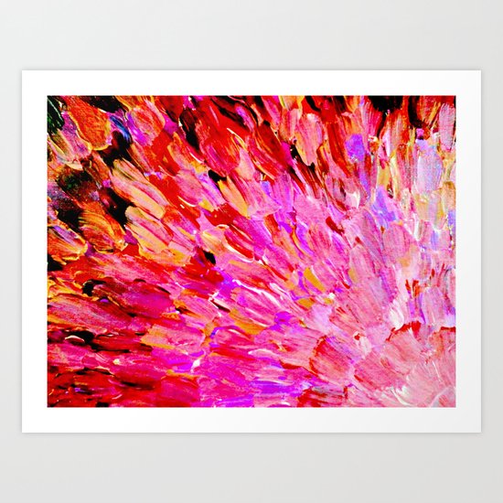SEA SCALES IN PINK - Hot Pink Feminine Beach Ocean Waves Feathers Abstract Acrylic Painting Fine Art Art Print