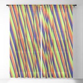 [ Thumbnail: Red, Blue & Light Green Colored Lines Pattern Sheer Curtain ]