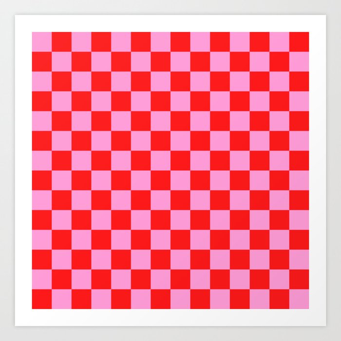 Pink Checkered And Red Bright Modern Shape Geometric Pattern Art Print