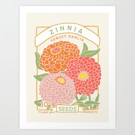 Zinnia Seed Packet  Art Print | Boho, Garden, Bloom, Countryhome, Zinnia, Summer, Farmhouse, Nature, Gardening, Country 