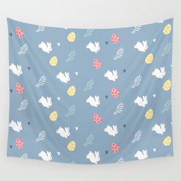 Hopping Easter Bunny Rabbit Egg Pattern Wall Tapestry