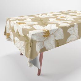 White Royal Lilies Floral Pattern Tablecloth