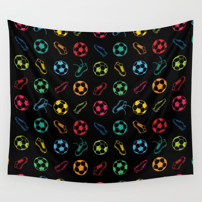 Soccer balls and boots doodle pattern. Digital Illustration Background Wall Tapestry