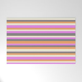 [ Thumbnail: Violet, Gray, Brown, and Beige Colored Lined/Striped Pattern Welcome Mat ]