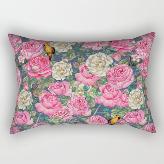 Vintage grunge Floral Rose and Birds Pattern Rectangular Pillow