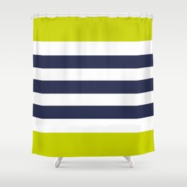 Modern Classy Navy Blue Lime Green STRIPES Shower Curtain