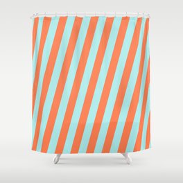 [ Thumbnail: Turquoise and Coral Colored Stripes Pattern Shower Curtain ]