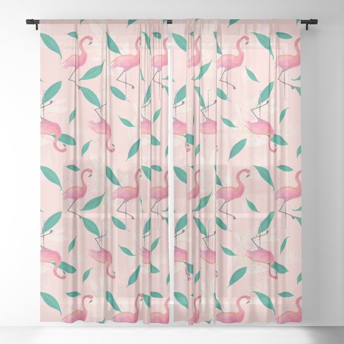 Pink flamingo tropical pattern Sheer Curtain