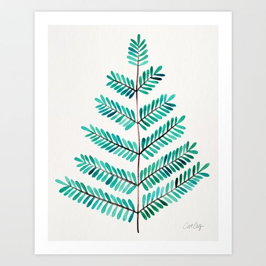 Turquoise Leaflets Art Print
