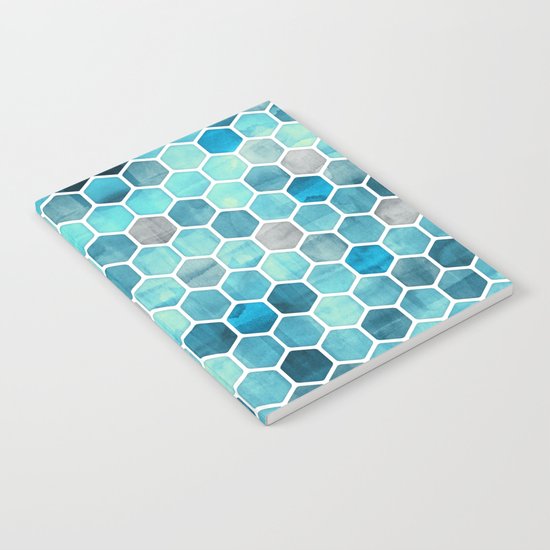 Blue Ink - watercolor hexagon pattern Notebook