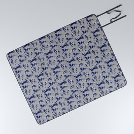 Blue Marble Greyhound on Metallic Look Silver Picnic Blanket