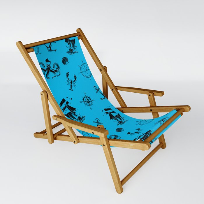 Turquoise And Black Silhouettes Of Vintage Nautical Pattern Sling Chair