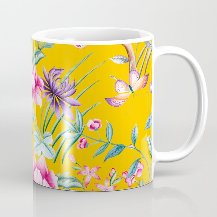 Chinoiserie mustard yellow floral Coffee Mug