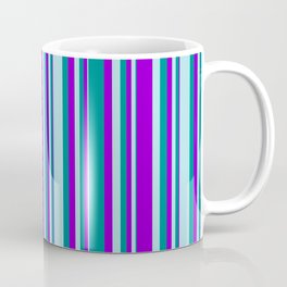 [ Thumbnail: Dark Violet, Dark Cyan, and Powder Blue Colored Lines/Stripes Pattern Coffee Mug ]