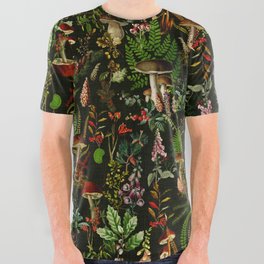 Vintage Mysterious Mushroom Night Forest Botanical Garden All Over Graphic Tee