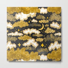 Midnight Ochre Rainclouds - Golden Metal Print | Marbled, Marbletexture, Graphicdesign, Orientalclouds, Clouds, Cloud, Tigatiga, Marbledsky, Gold, Midnightsky 