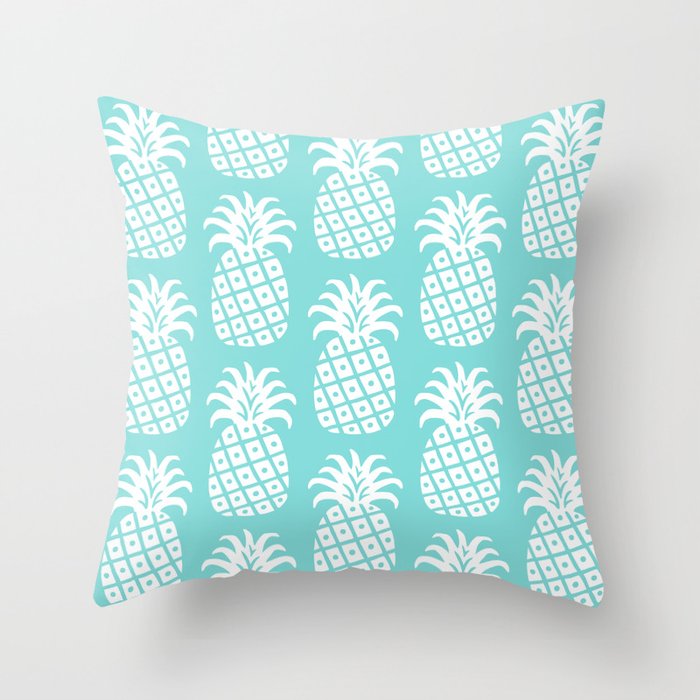 Retro Mid Century Modern Pineapple Pattern 732 Turquoise Throw Pillow