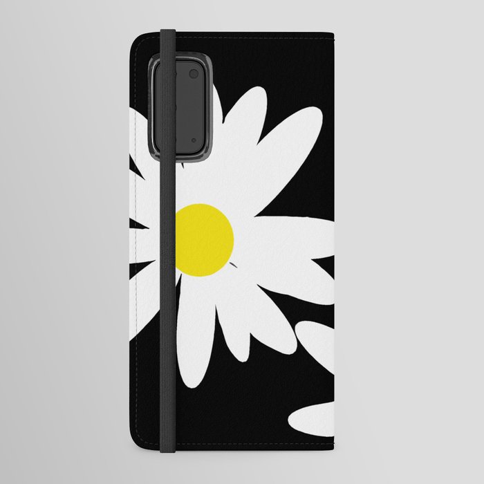 Large Daisy Flowers White Petals Black Background #decor #society6 #buyart Android Wallet Case