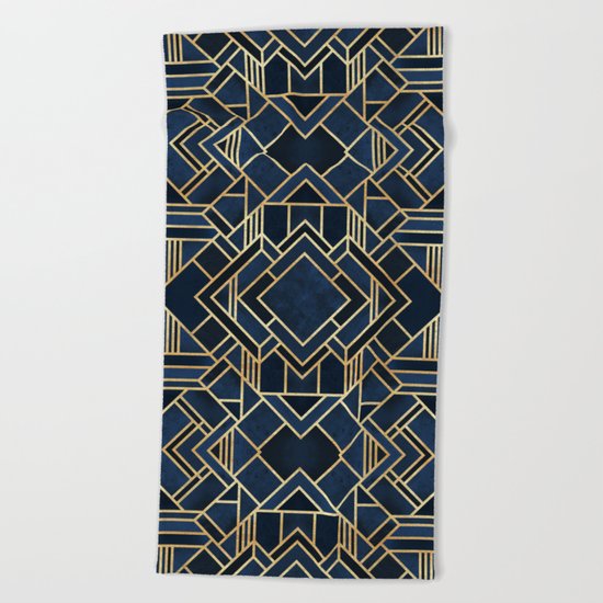 Art Deco Fancy Blue Beach Towel