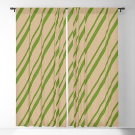 [ Thumbnail: Green & Tan Colored Lined/Striped Pattern Blackout Curtain ]