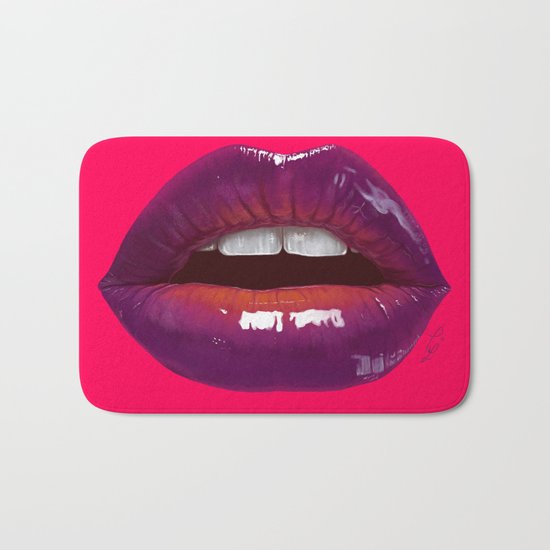 Sexy woman lips on hot pink background Bath Mat