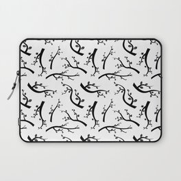 Seamless pattern with trees branches stylized black silhouettes on white background. Flat design vintage Illustration Laptop Sleeve