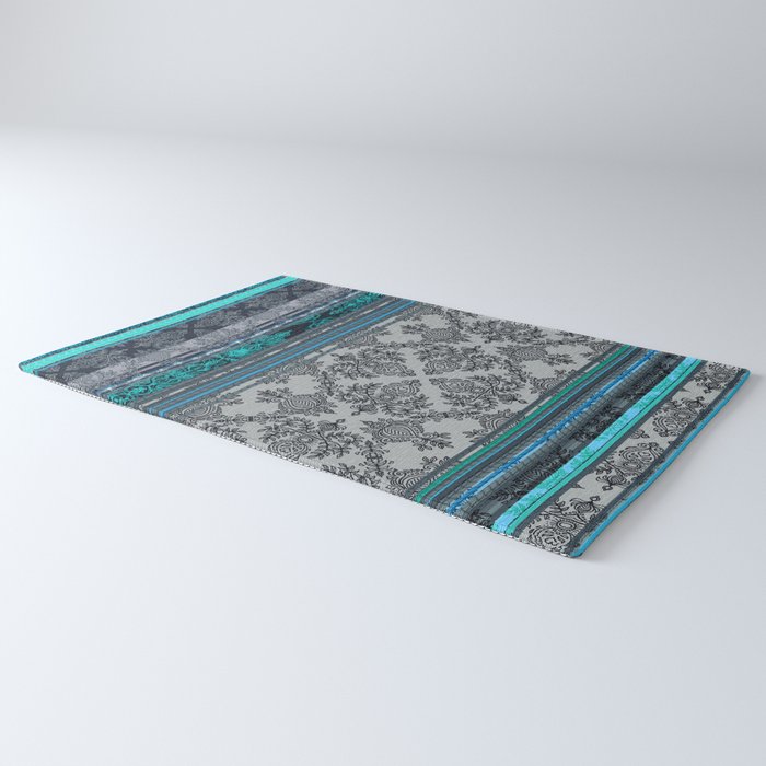 Teal Aqua Amp Grey Vintage Bohemian Wallpaper Stripes Rug
