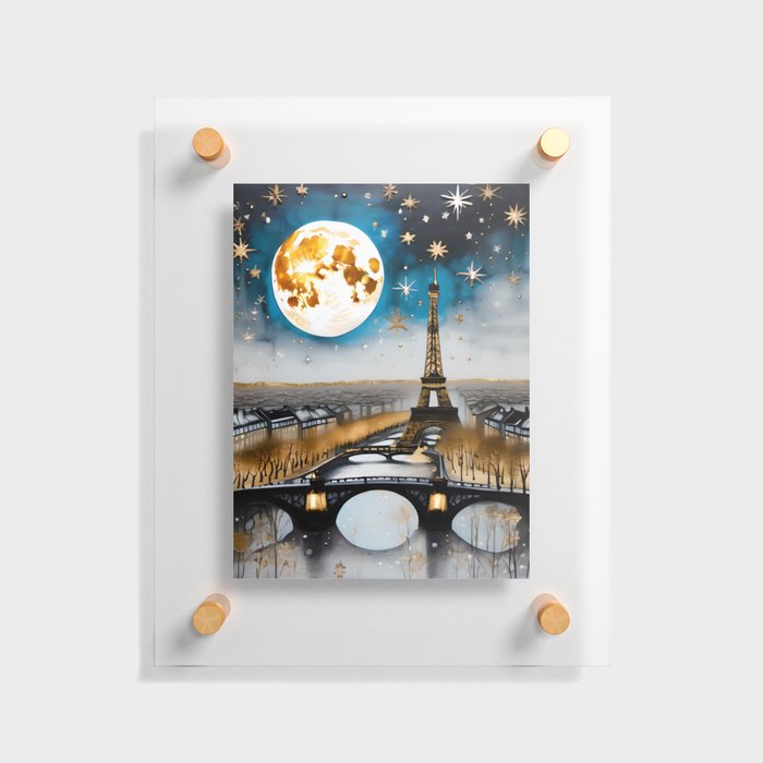 Christmas In Paris - Eiffel Tower Gold and Silver Landscape Winter Art Floating Acrylic Print