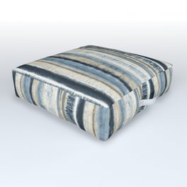 Distressed Blue and White Watercolor Stripe Outdoor Floor Cushion