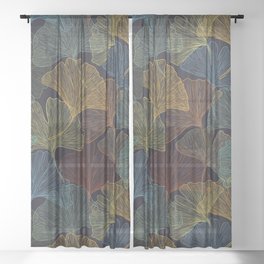 Ginko leaves silhouettes autumn print Sheer Curtain