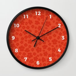Red Retro Flowers Clock with numbers Wall Clock